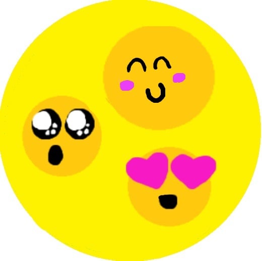 three happy faces: smiley, heart eyes, wonder